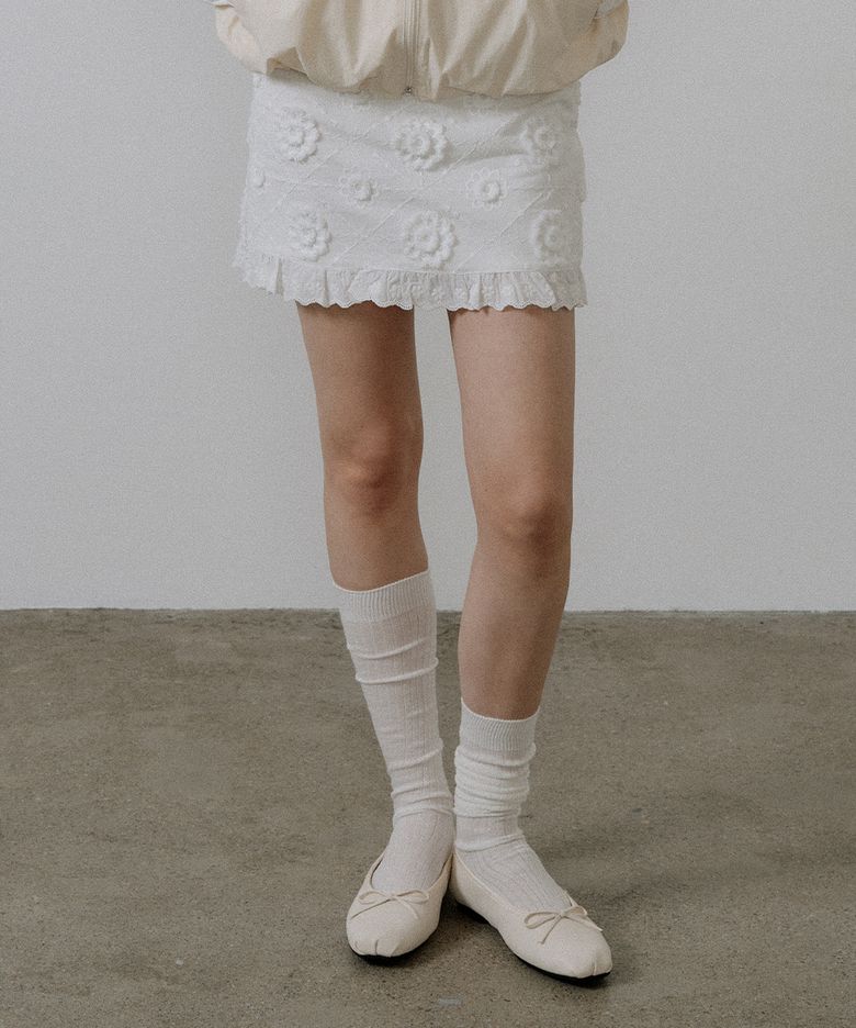 Flower frill lace skirt_White