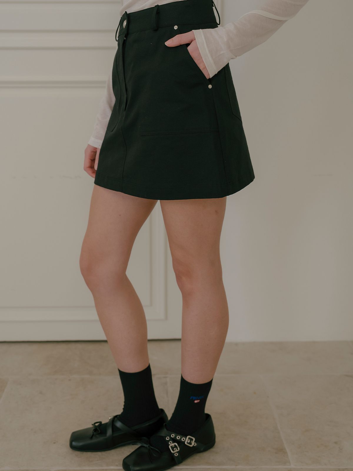프리버07(FRIVER07) Signature cotton mini skirt_Black