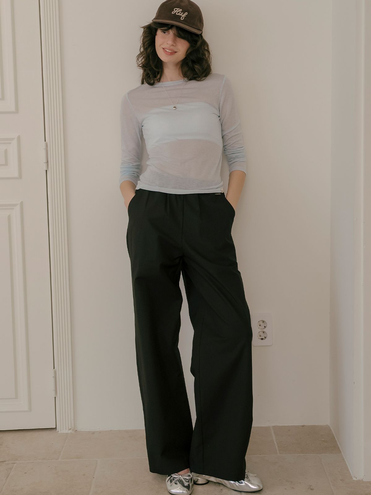 프리버07(FRIVER07) Maroon cotton pants_Black