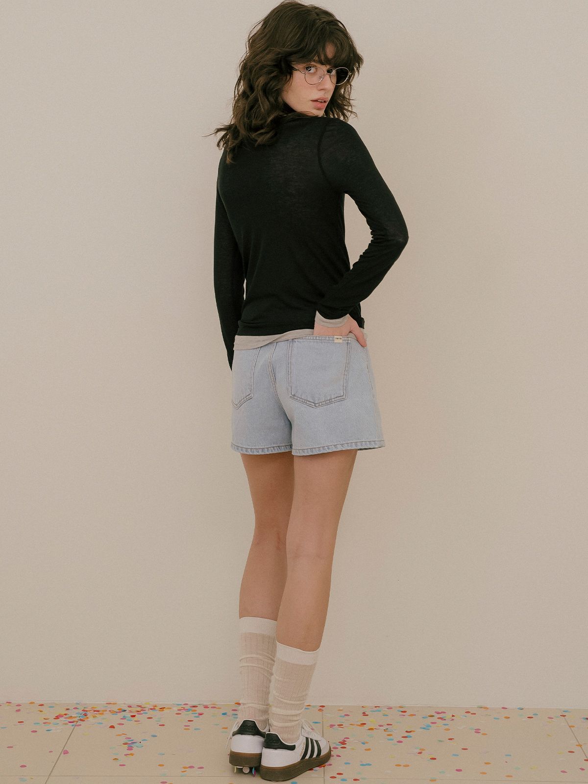 프리버07(FRIVER07) Essential cotton denim shorts_Light blue
