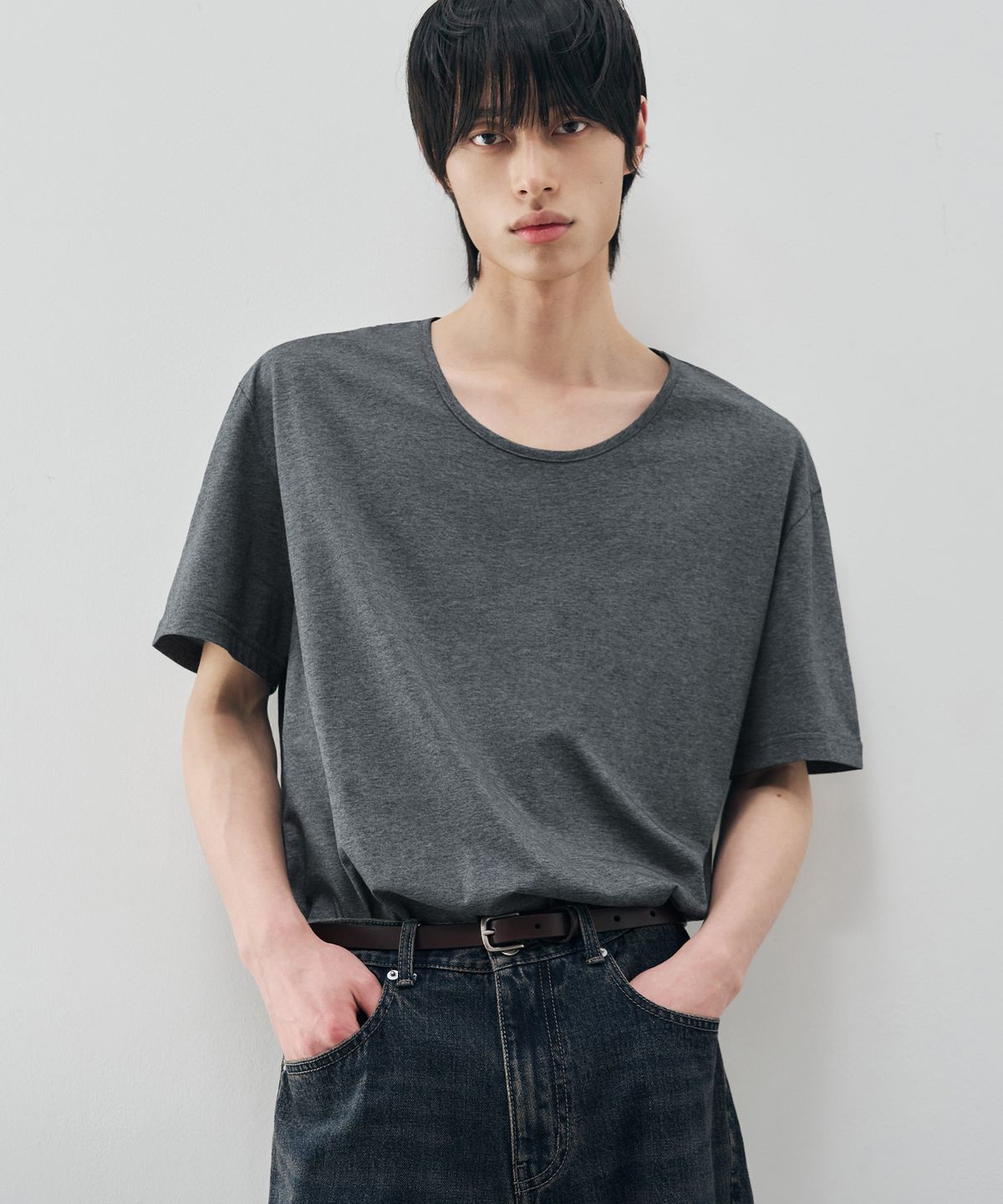 드로우핏(DRAW FIT) 실켓 코튼 U넥 티셔츠 [MELANGE GREY]