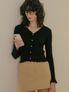 V-neck frill ribbed knit cardigan_Black