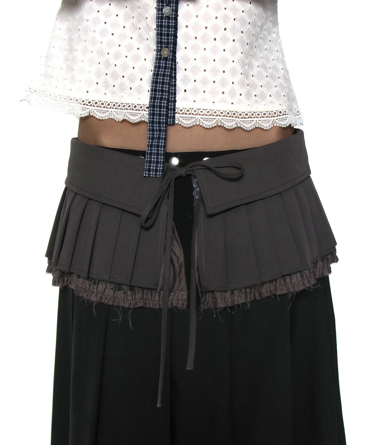 MUSINSA | PARTIMENTO WOMEN Turnover Pleated Wrap Skirt_Charcoal