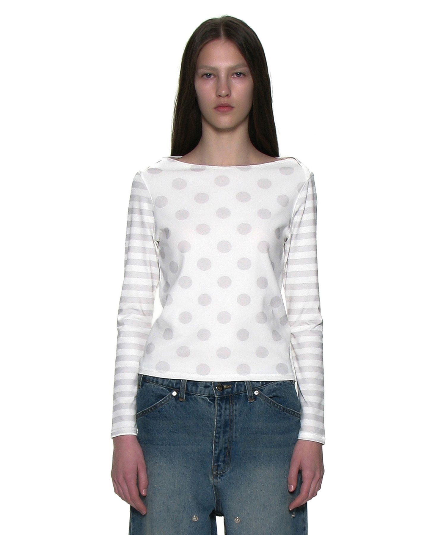 【PARTIMENTO】 DOT STRIPE ALL-OVER PRINTED LONG SLEEVE TEE MUSINSA | PARTIMENTO WOMEN Dot Stripe Allover Printed Long