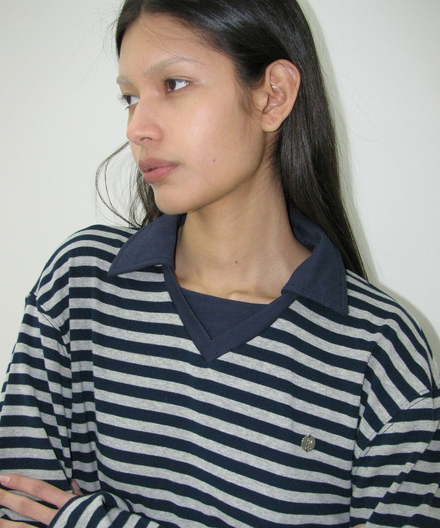 【PARTIMENTO】DOUBLE COLLAR STRIPE LONG SLEEVE TEE Tシャツ Parker Heather Luxe Jersey Double Rib Long Sleeve Crew