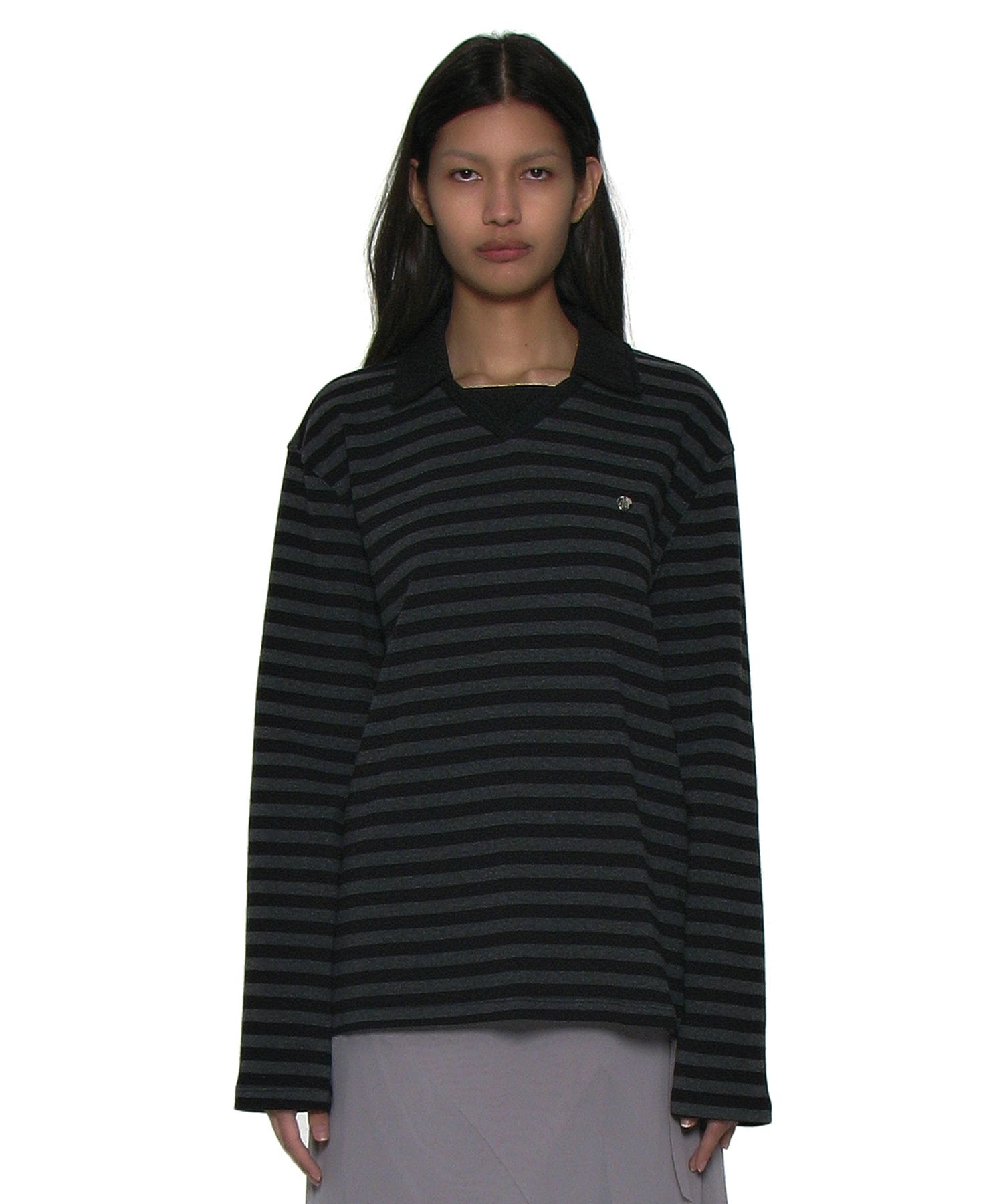 【PARTIMENTO】DOUBLE COLLAR STRIPE LONG SLEEVE TEE Tシャツ MUSINSA公式 | PARTIMENTO WOMEN Double collar stripe long