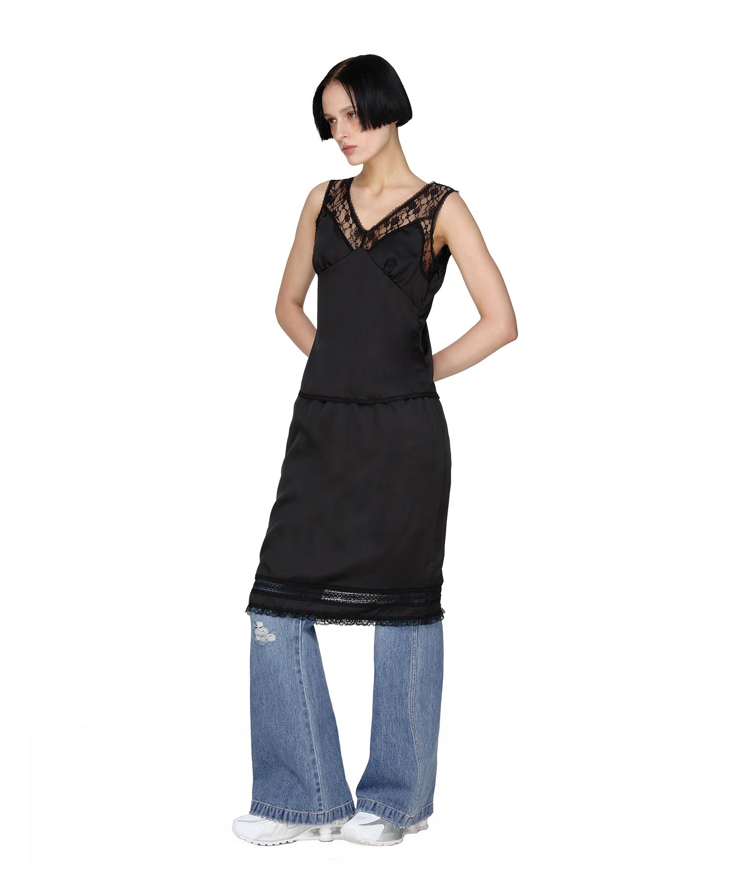 MUSINSA | SUNBURN PROJECT Lace Slip Sleeveless Top, BLACK