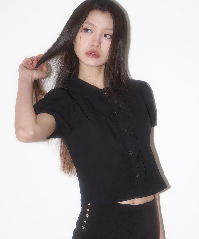 핀턱 프릴 블라우스 블랙