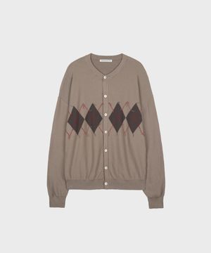 INVERT ARGYLE KNIT CARDIGAN BEIGE