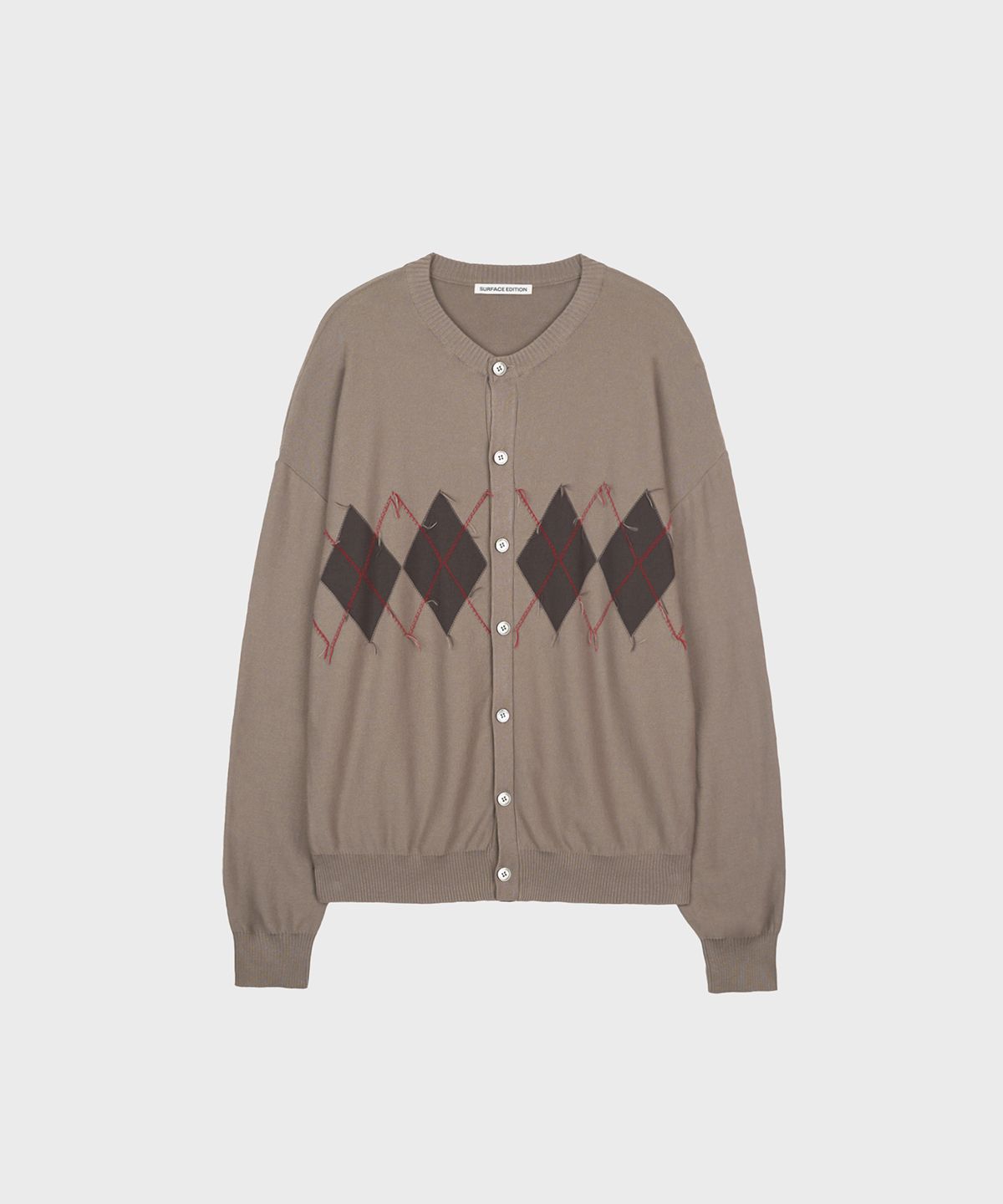 서피스에디션(SURFACE EDITION) INVERT ARGYLE KNIT CARDIGAN BEIGE