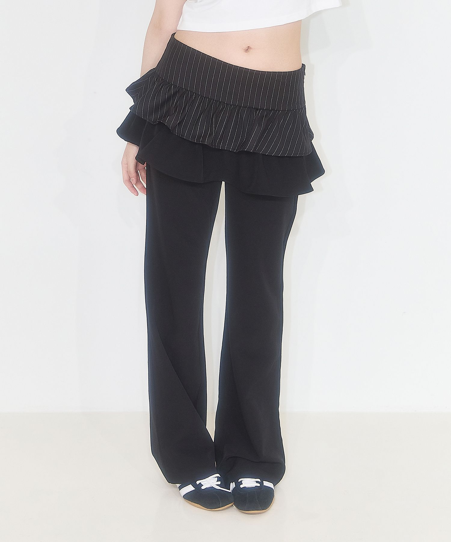 ILLIGO ■ Ruffle color block skirt pants MUSINSA | ILLIGO Ruffle color block skirt pants black