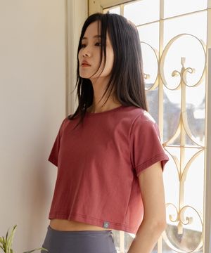 여성요가복 코튼 크롭 숏 슬리브 티셔츠 4TT5454