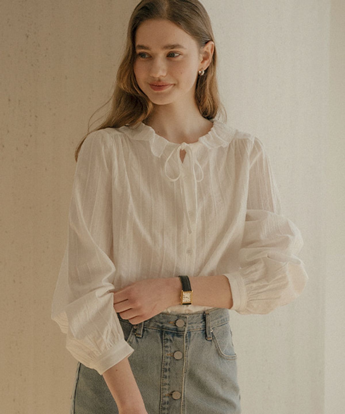 틸아이다이(TILL I DIE) Sweet ribbon round cotton blouse_Ivory