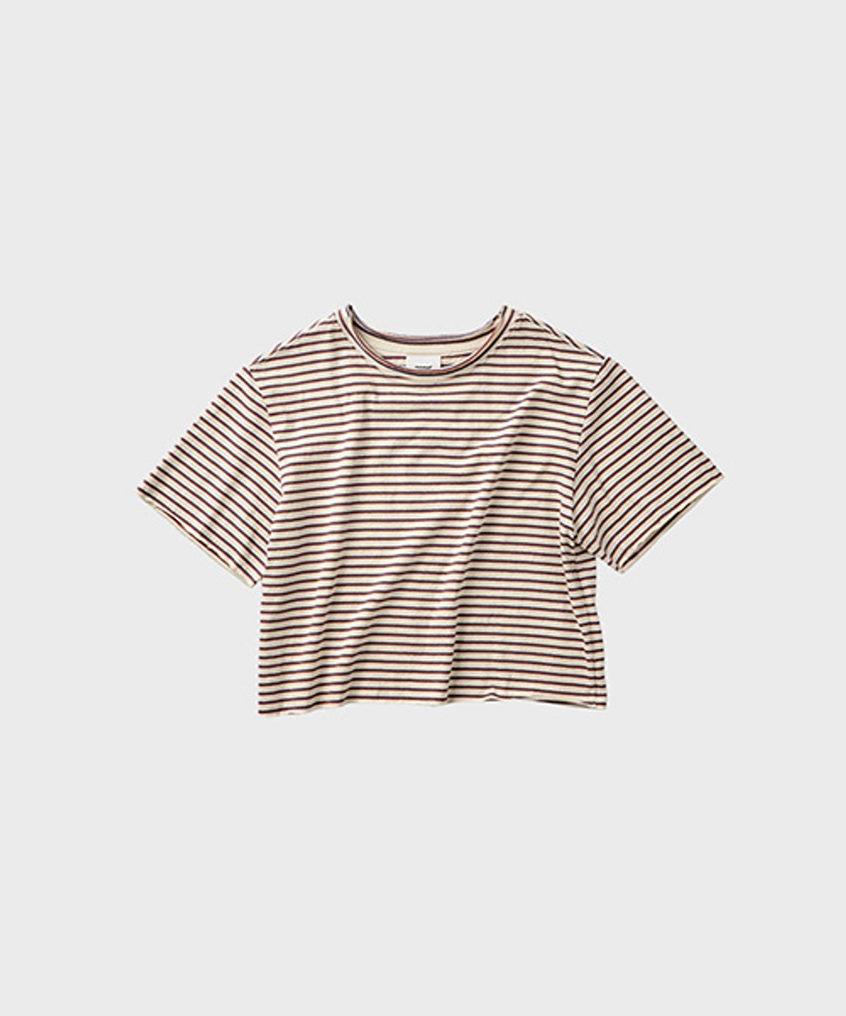 오울(OOOWL) ROUGH CROP T SHIRT FLAT LOVE BROWN STRIPE