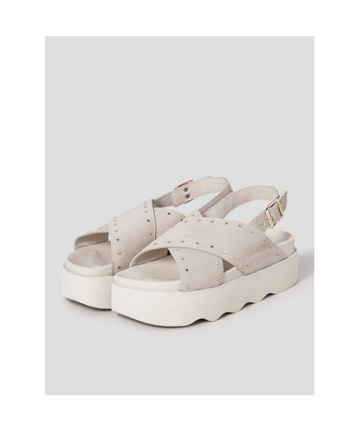 숄(SCHOLL) (WOMEN) 크로스 스트랩 스터드 샌들  브라운 (HH54K2G61D)