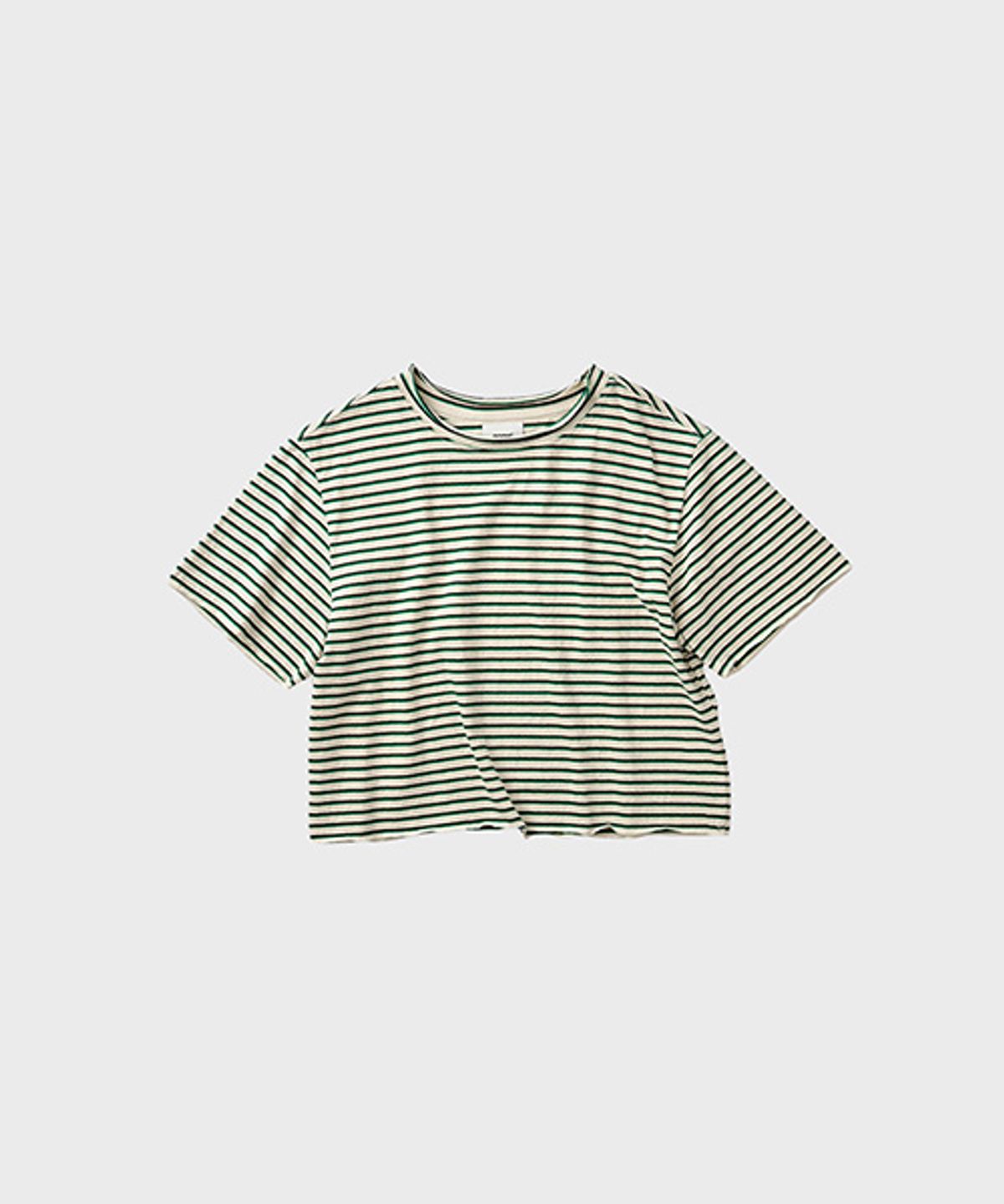 오울(OOOWL) ROUGH CROP T SHIRT FLAT LOVE GREEN STRIPE