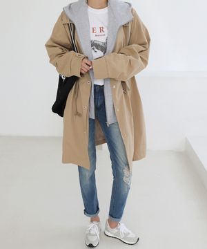 루즈핏 레이어드 후드집업 야상 자켓