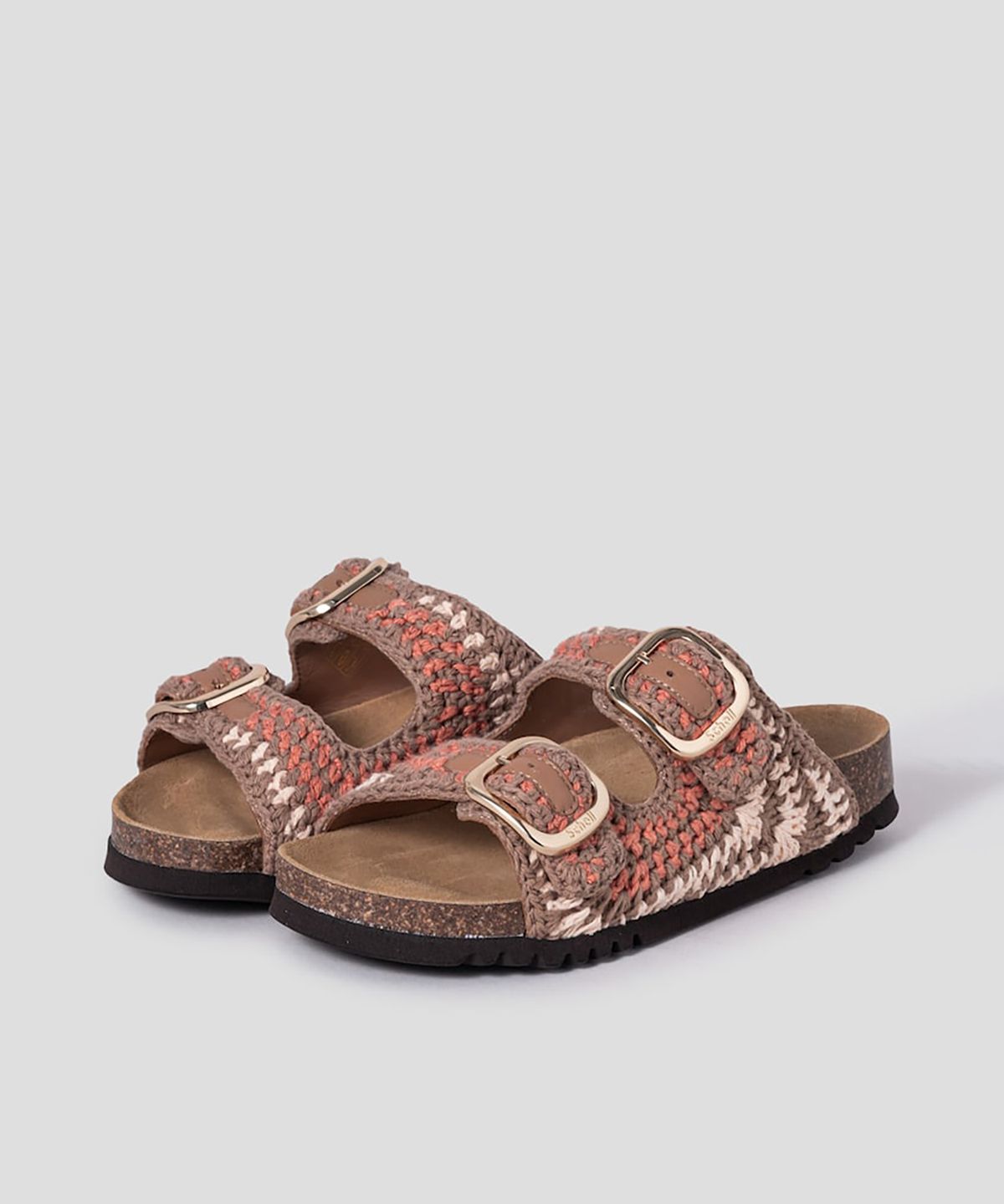 숄(SCHOLL) (WOMEN) 코르크 투스트랩 크로셰 샌들  옐로이시 브라운 (HH54K2C19B)