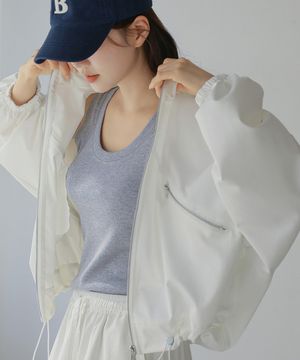 크레킹 사선지퍼 스트링 후드 바람막이 점퍼_51WB1953