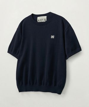 클래식 크루 넥 하프 니트 네이비