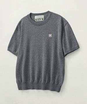 클래식 크루 넥 하프 니트 멜란지 그레이