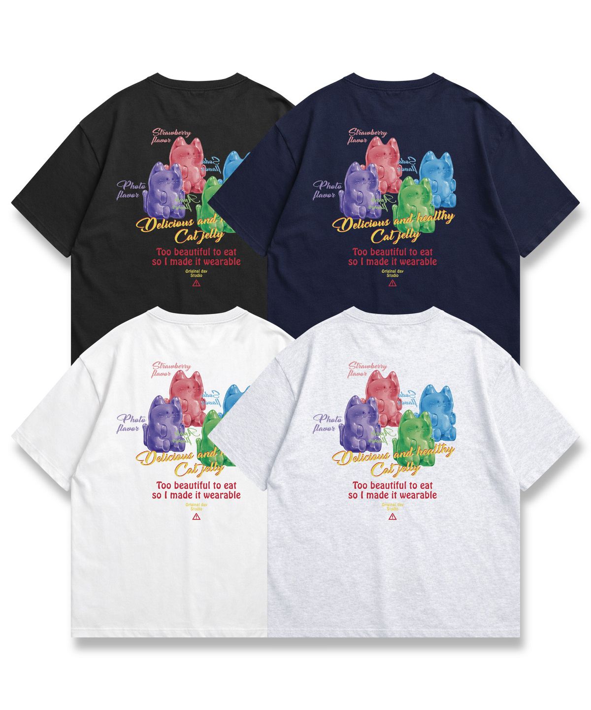 오리지널데이(ORIGINALDAY) 젤리 고양이 그래픽 반팔 티셔츠 오버핏 남녀공용 4Color