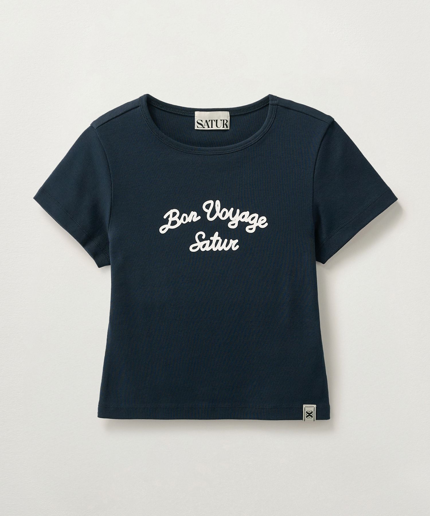 ★SATUR★ W Bon Voyage Slim Fit Crop T-Shirt Navy satur SATUR (W) BON VOYAGE SLIM FIT CROP T-SHIRT (NAVY
