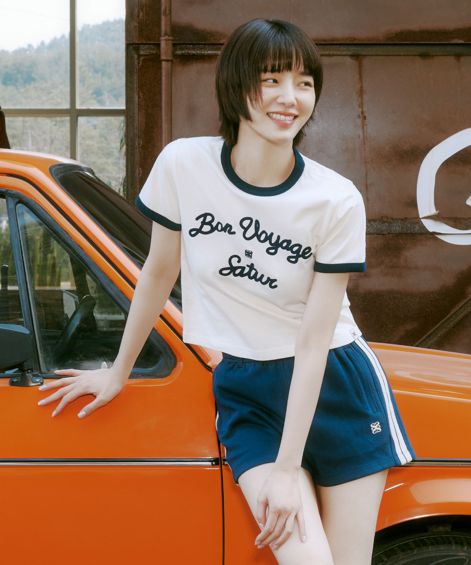 ★SATUR★ W Bon Voyage Ringer Short Sleeve T-Shirt Cream Nav MUSINSA | SATUR (W) Bon Voyage Ringer Short Sleeve T-Shirt