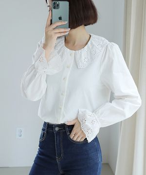 펀칭카라 레이스프릴 러블리 블라우스