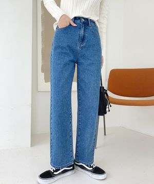 하이웨스트 세미배기 와이드 데님팬츠