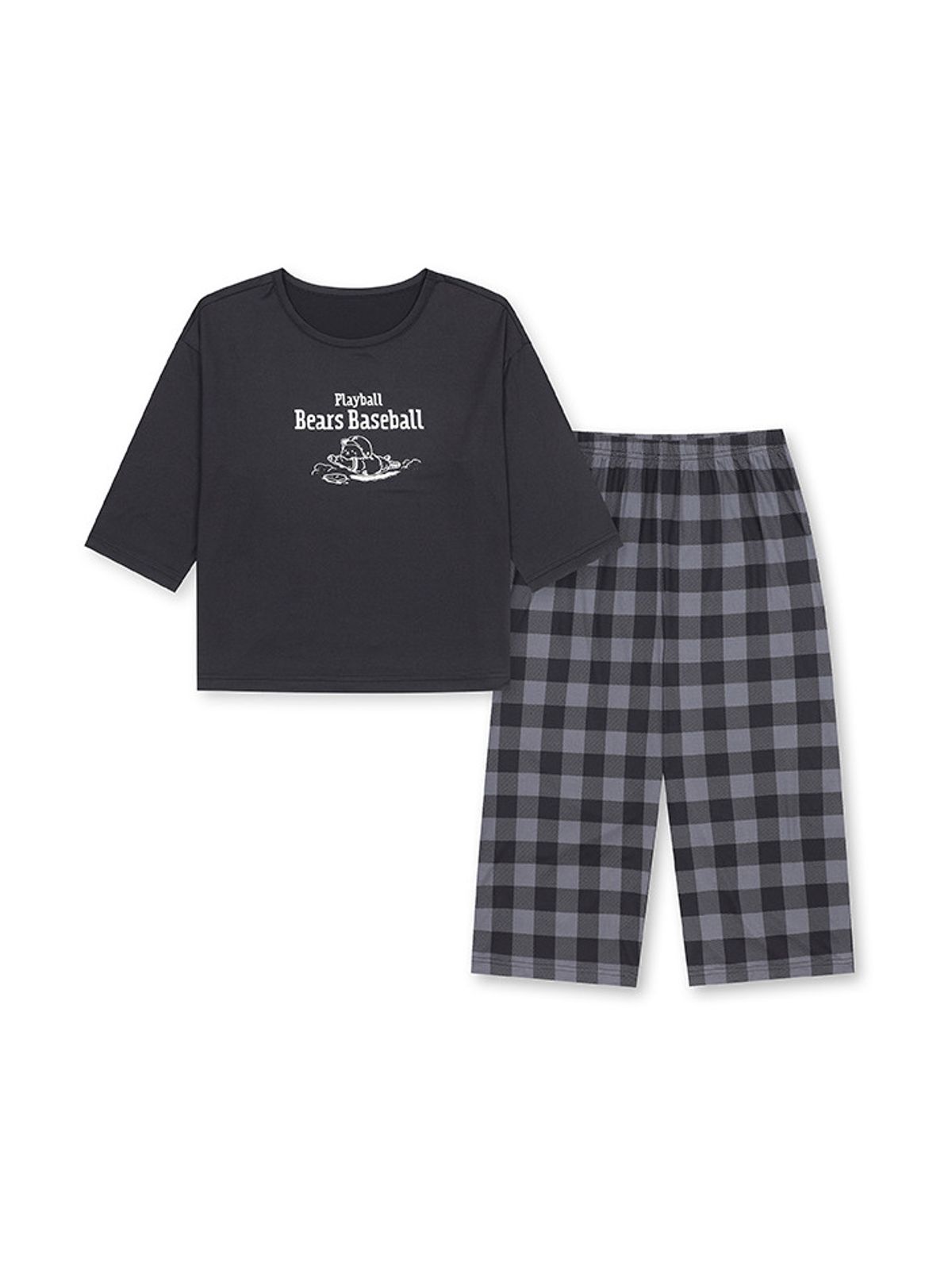 폴햄키즈(POLHAM KIDS) 공용) 체크 폴키베어 라운지 8부 세트_PKF5UI3840