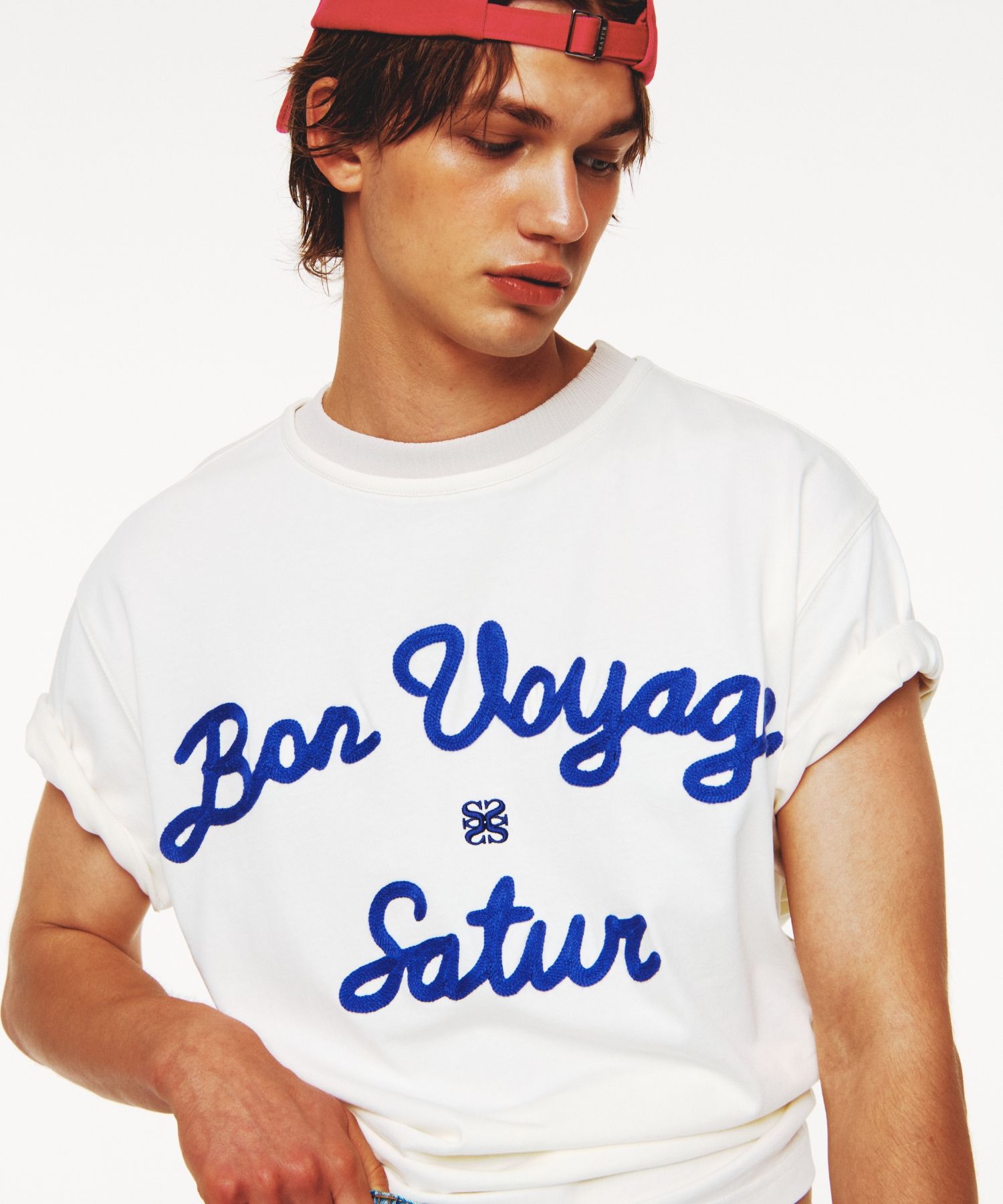 SATUR ■ Satur Logo Embroidered Voyage Short Sleeve T-Shirt MUSINSA | SATUR Satur Logo Embroidered Voyage Short Sleeve T