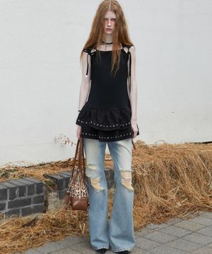 Eyelet Sleeveless Tee OPS (BLACK)