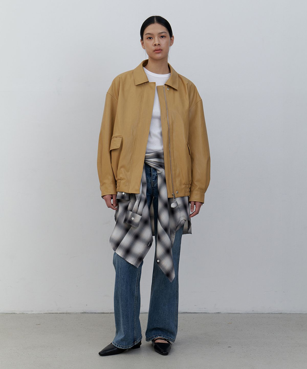 모헤(MOHAE) Overfit leather blouson _ mustard