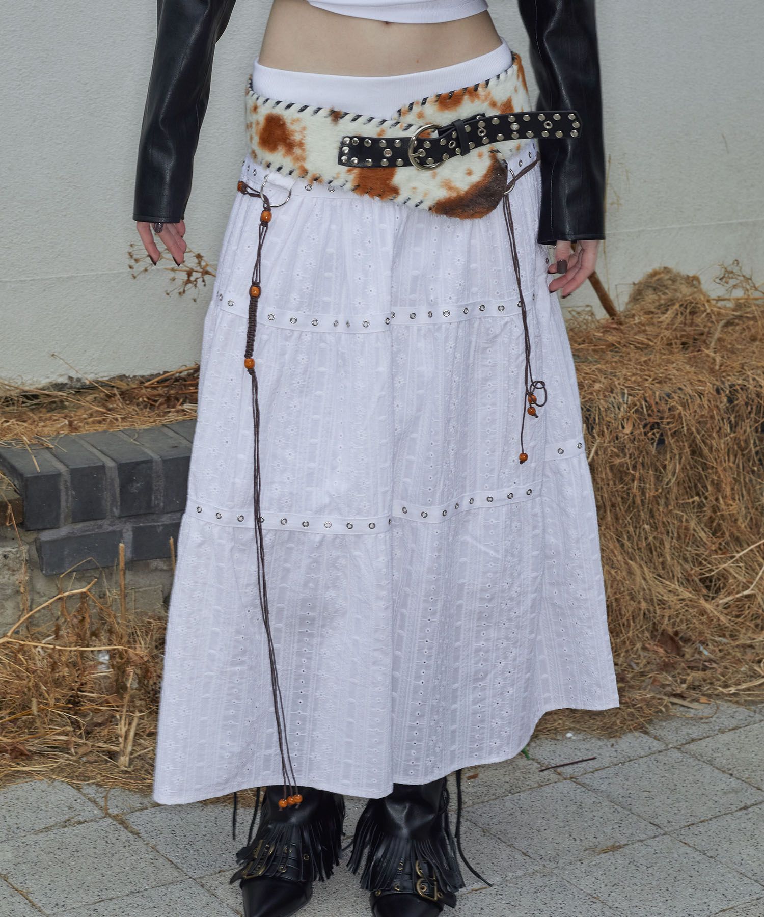 【NOTKNOWING】Tiered Eyelet Maxi Skirt マキシ スカート MUSINSA | NOTKNOWING Tiered Eyelet Maxi Skirt (EMB WHITE)