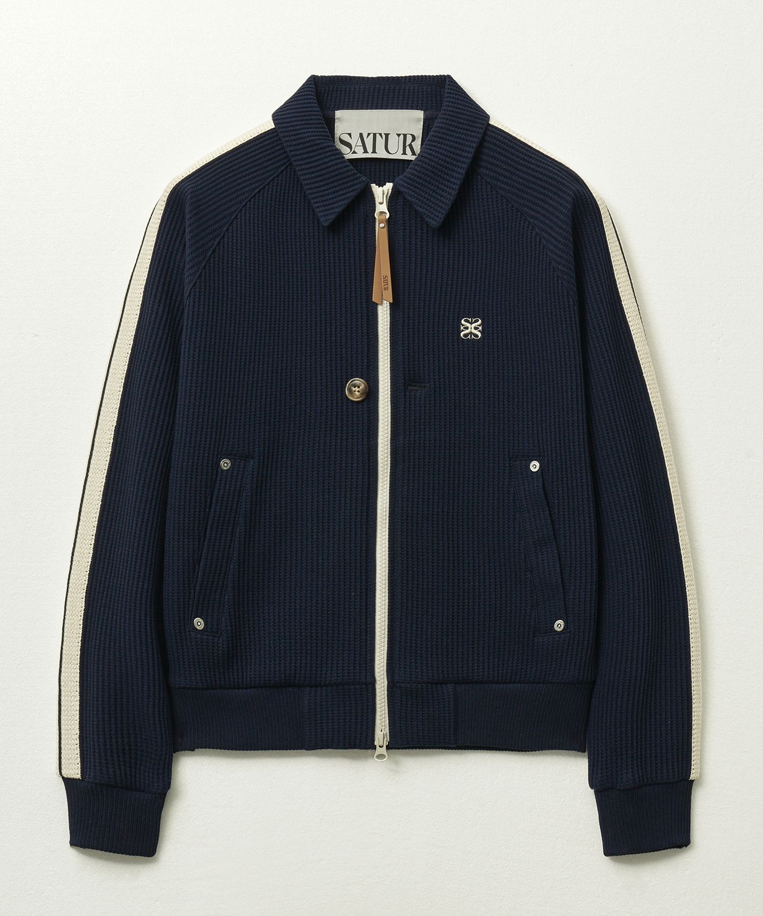 [25SS] SATUR★(W) Lawton Waffle Collar Track Zip-up Jacket MUSINSA | SATUR (W) Lawton Waffle Collar Track Jacket Navy