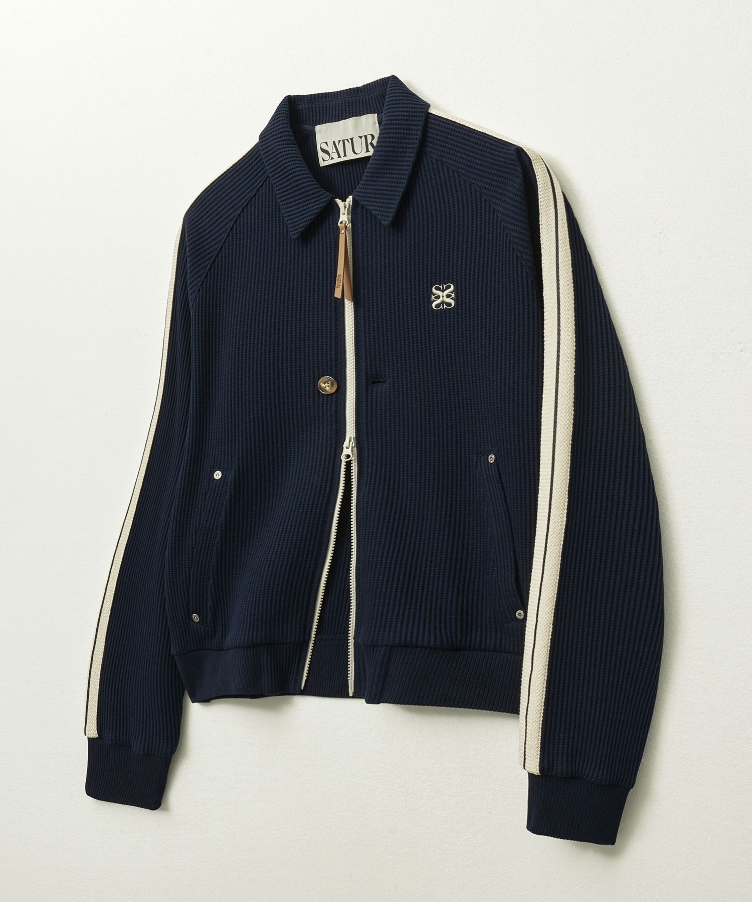 ★SATUR★ W Lawton Waffle Collar Track Zip-Up Jacket Navy MUSINSA | SATUR Lawton Waffle Collar Track Jacket Navy