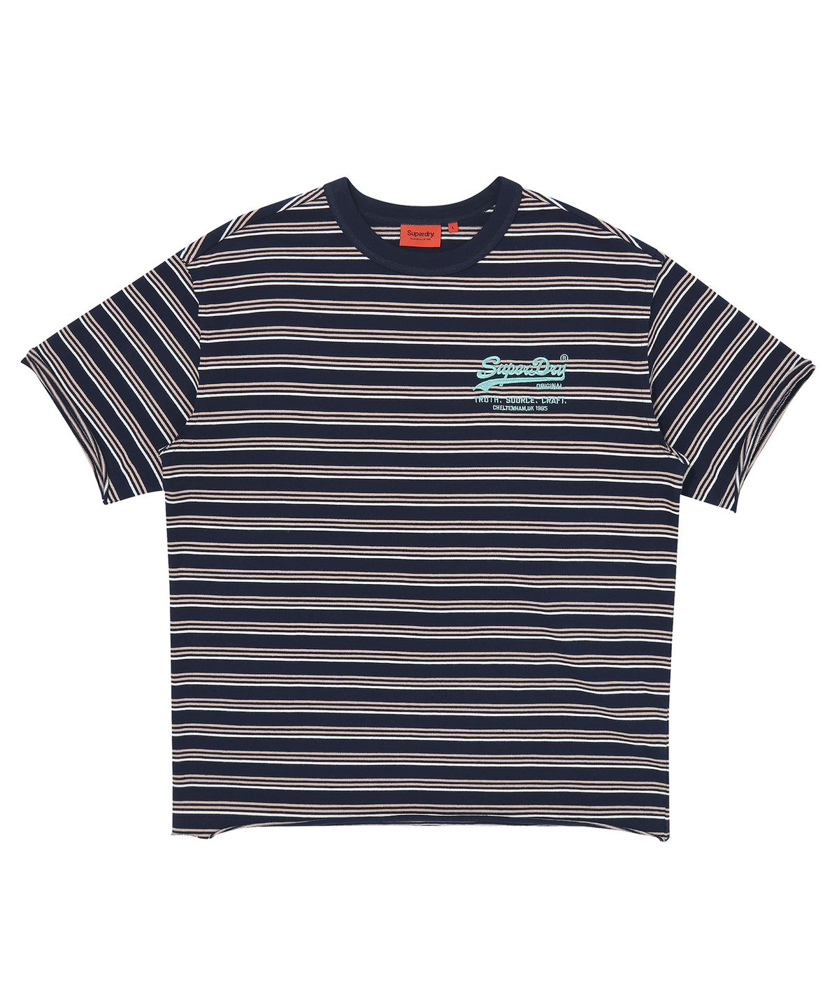 슈퍼드라이(SUPERDRY) 로고 스트라이프 티셔츠 네이비