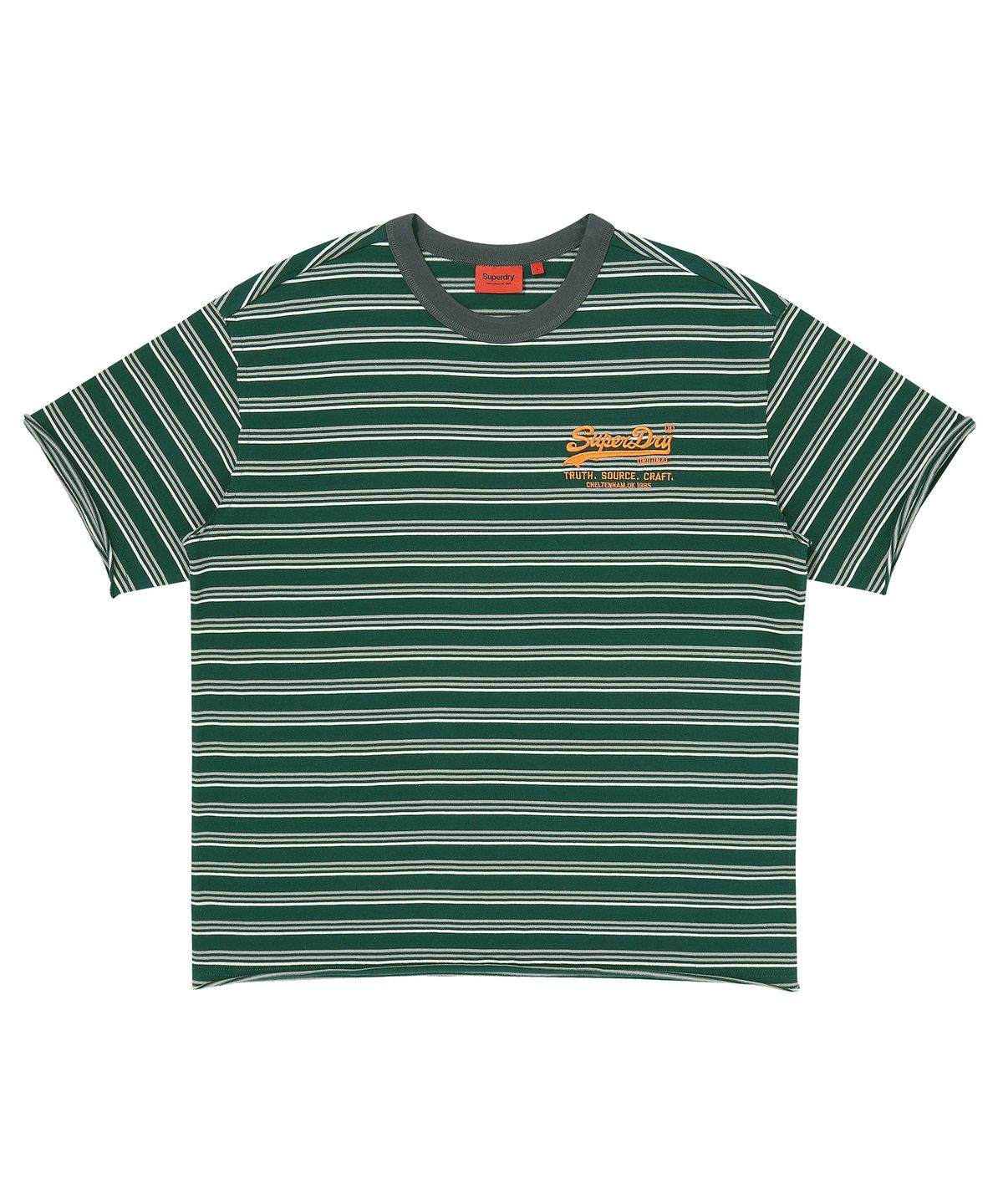 슈퍼드라이(SUPERDRY) 로고 스트라이프 티셔츠 헌터