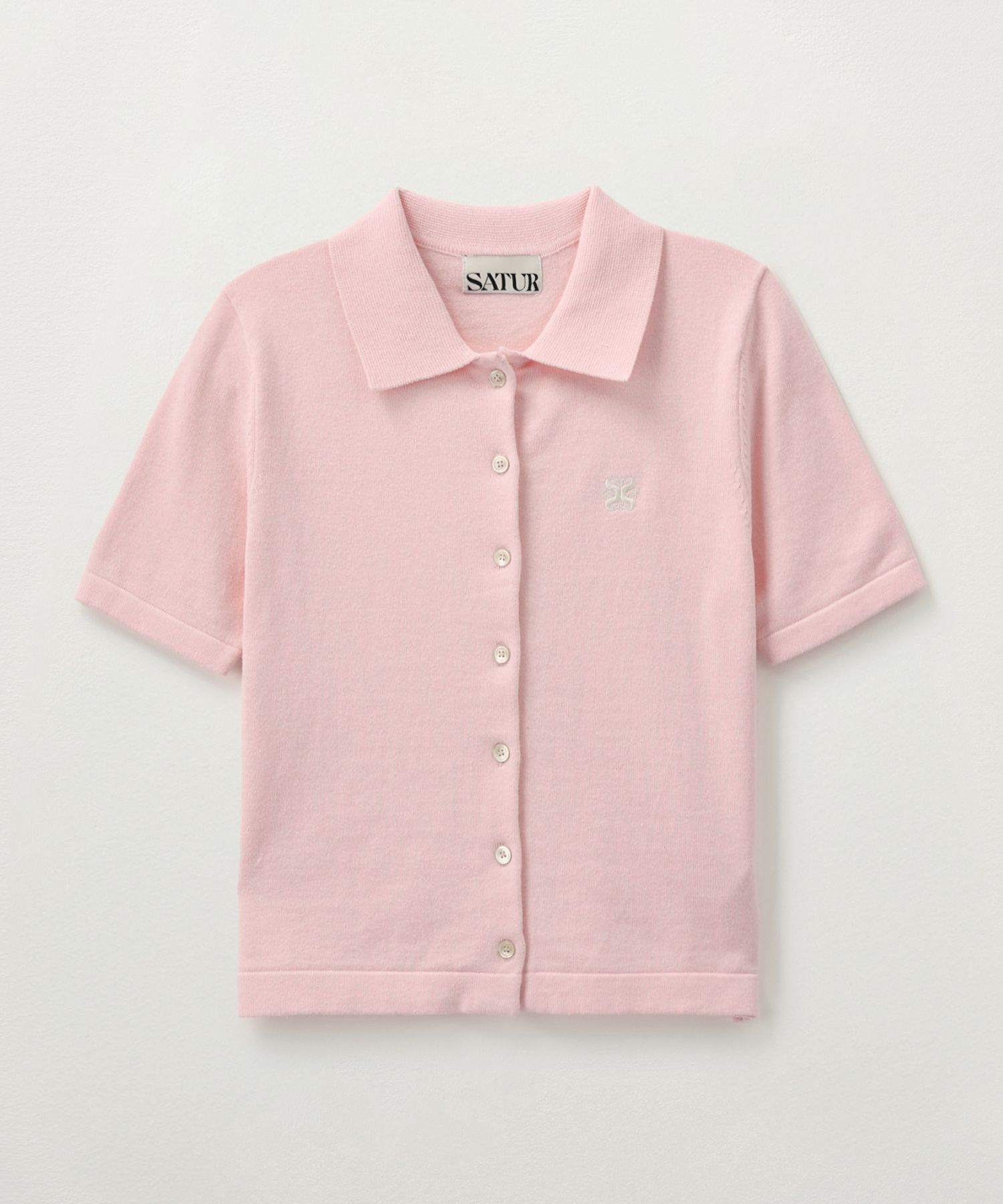 MUSINSA公式 | SATUR (W) Basic Cotton Collar Half Cardigan Pink