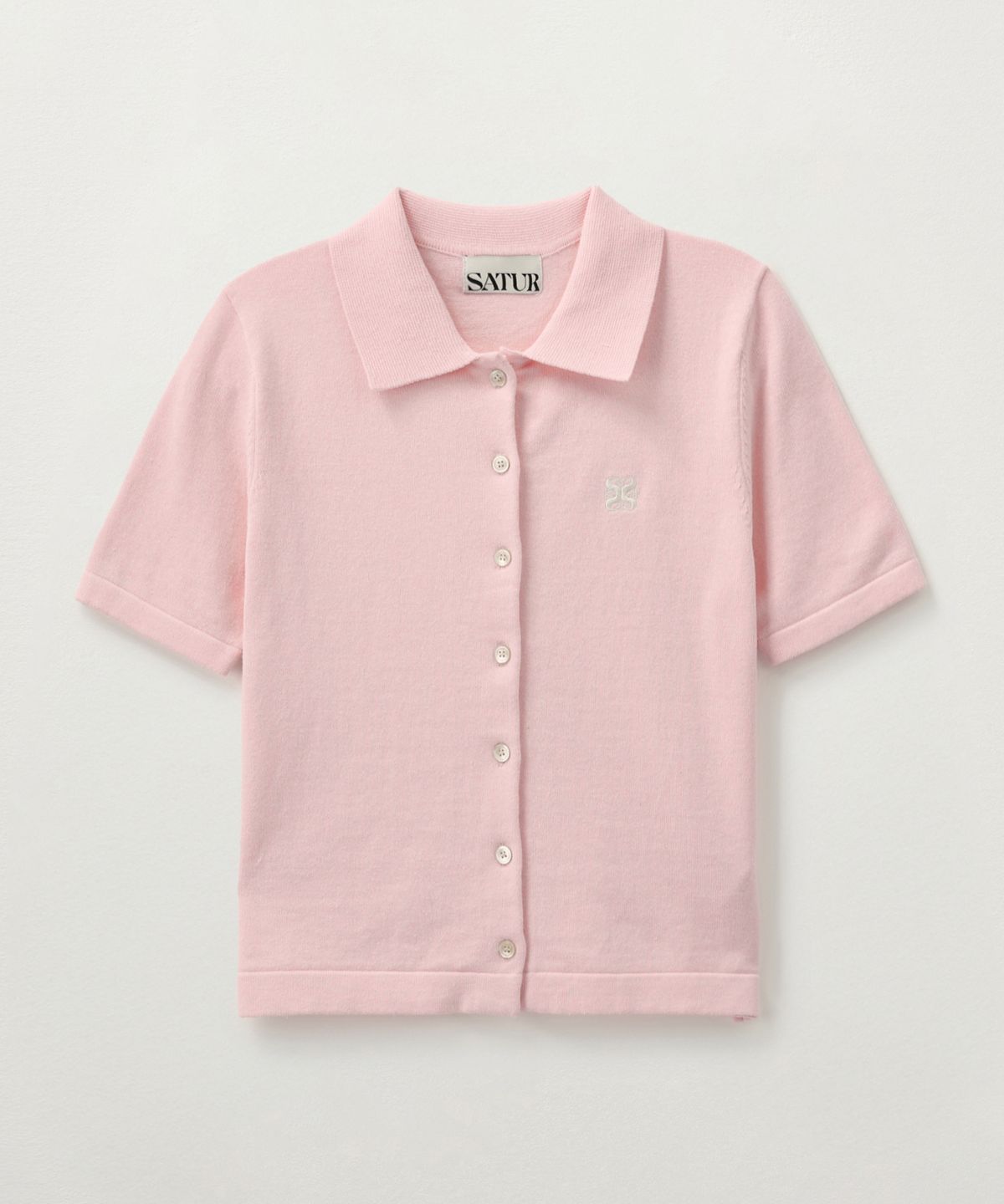 세터(SATUR) (W) 베이직 코튼 칼라 하프 가디건 핑크