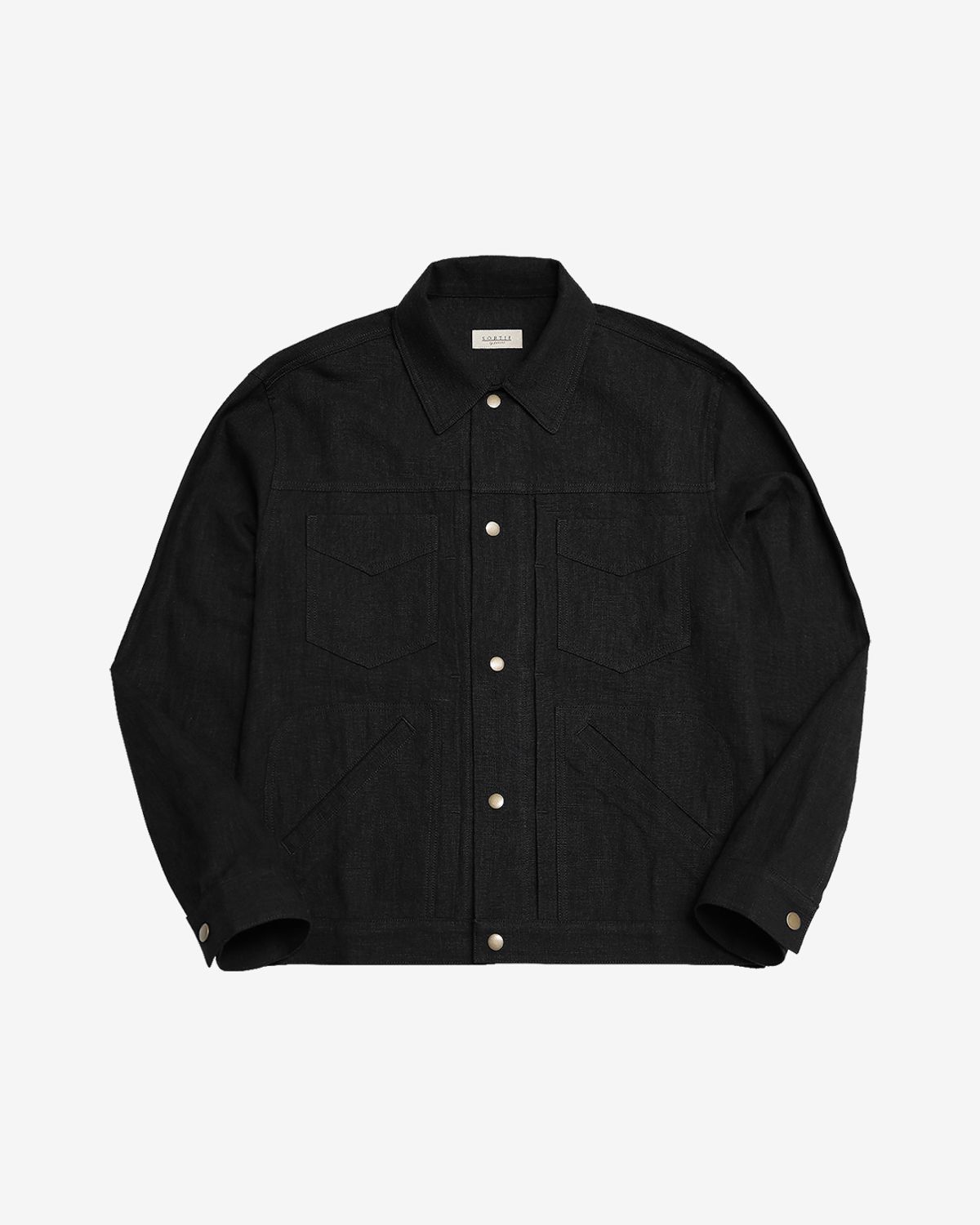 솔티(SORTIE) Type-2 Linen Trucker Jacket (Black)