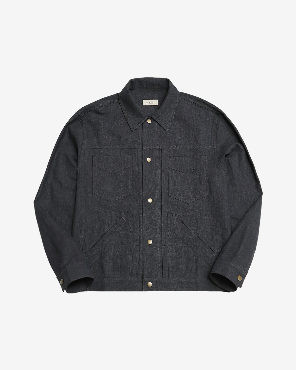 솔티(SORTIE) Type-2 Linen Trucker Jacket (Charcoal)
