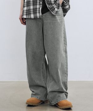 데미지 워시드 데님 팬츠-그레이