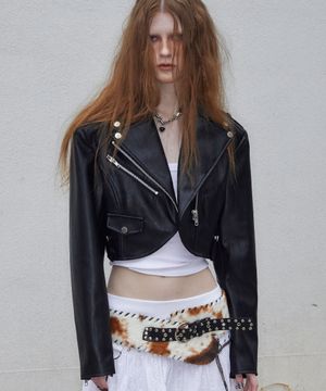 Curved Crop Rider Jacket (BLACK)