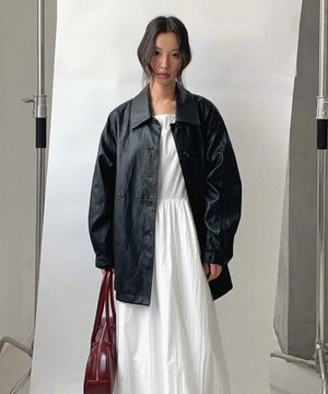 (woman) 싱글 레더 하프자켓_Black