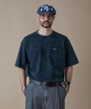 인디고 틴워싱 포켓 반팔티 카키_FR2KT30U