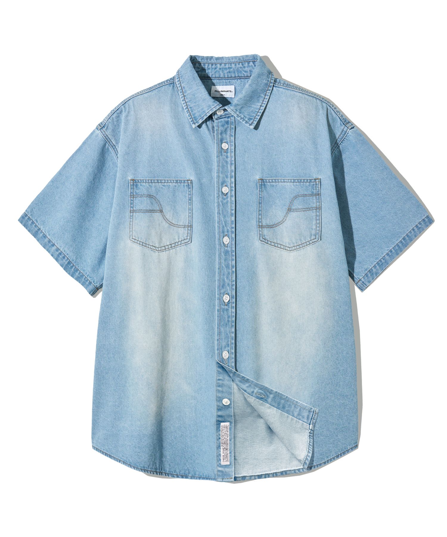 MUSINSA | FILLUMINATE F Stitch Denim Half Shirt - Light Blue