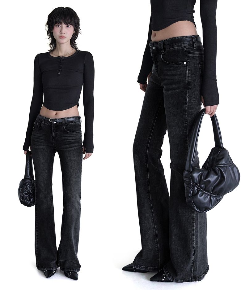 Signature Slim Low Rise Flared Jeans DCWPT006BlackB