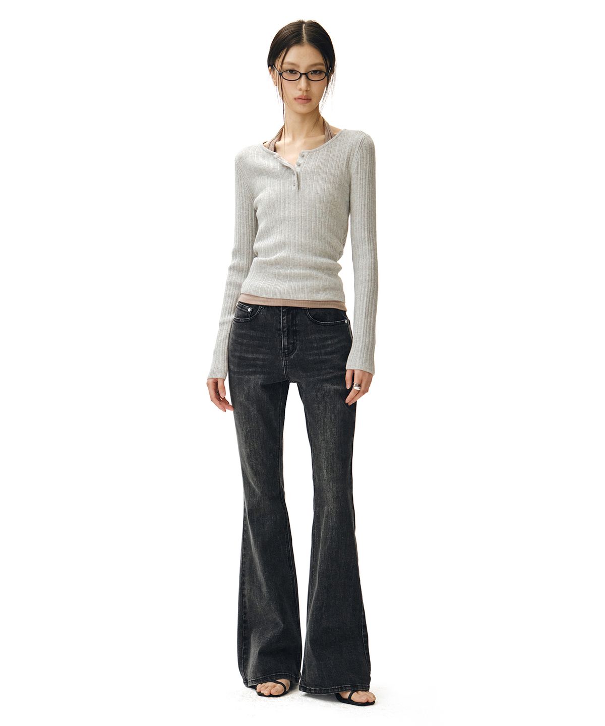 데케트 우먼(DECET WOMEN) Signature Slim Flared Jeans DCWPT005BlackB
